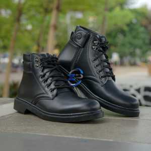Sepatu pdh pria Terbaru polri tni satpam security dinas tali resleting kulit sintetis hitam doff / kilap