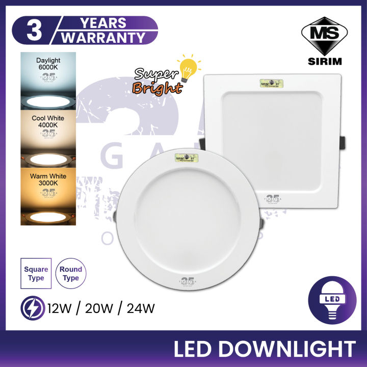 [Sirim] LED Downlight 4/6/8Inch 12W 20W 24W Round/Square Ultra Slim LED Recessed Light Lampu Downlight Lampu Siling
