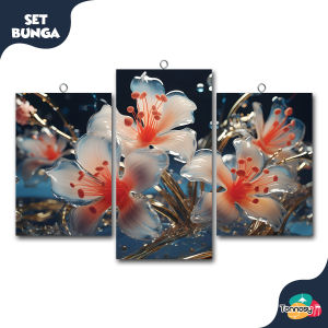 TENNESY Hiasan Dinding Set Bunga 3D Abstrak 3 Panel Besar Dekorasi Dinding Kamar Tidur Pajangan Kayu Poster Dekorasi Rumah