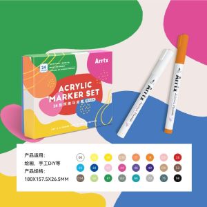 Arrtx 12/24/30/36/48 Colors Acrylic Paint Markers Brush Tip Pen set for Rock Stone Ceramic Porcelain Mug Wood Fabric Canvas