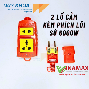 Combo Ổ cắm chịu tải lõi sứ đi kèm phích lõi sứ 6000W Không Dây Vinamax chống cháy chống va đập có lõi sứ đảm bảo an toàn khi sử dụng các thiết bị điện