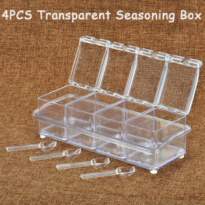 4PCS Transparent Seasoning Rack Seasoning Box Seasoning Storage Container Seasoning Jar Kitchen Storage