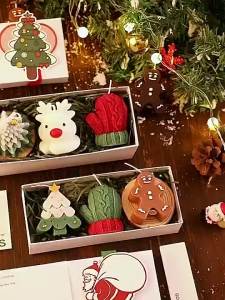 (SG Seller) Christmas Candle Gift Set Cartoon Gingerbread Man Christmas Tree Deer Candle Set Christmas Gift PL03