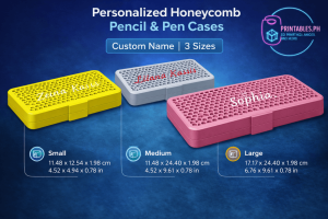 Personalized Name Pencil Case | 3D Printed Honeycomb Pen Case | Custom Kids School Organizer