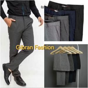Celana formal pria Elegan model slim fit bahan Semiwoll gabardin bagus murah