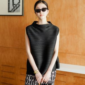 5222 Sleeveless T-Shirt Summer Miyake Pleated Fresh Style Casual Versatile One Size (45-75kg)