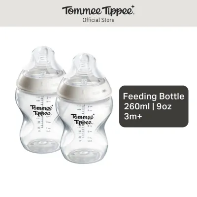 Tommee Tippee Natural Start Anti-Colic 9 oz BPA Free Baby Bottles 0+ Months Medium Flow Breast-Like Nipple Self Sterilizing Designed for Seamless Transition Between Bottle & Breast Clear Pack of 2