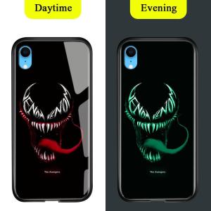 Luminous Marvel Avengers Tempered Glass Back Case For iphone XR Case Luxury Fashion Shockproof TPU Protective Night Shine Casing Cover Shell