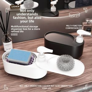HUIHEYU 3-In-1 Soap Holder Manual Wet-Dry Separation Toilet Soap Dispenser Kitchen Sink Accessories Press Type Liquid Soap Container Bathroom
