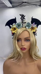 Halloween Party Head Accessory Black Bat Skull Floral Design Adjustable For Costumes Adults Kids Event