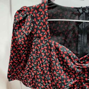 LOVELY Red Black Floral Puff Sleeve Queen Neckline Midi Dress with Side Slit (High QUALITY Imported)