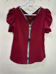 Áo thun nữ cổ khóa kéo tay béo thanh lịch