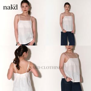 NAKD FASHION SADDIE BASIC COTTON LINEN SPAGHETTI DAILY CASUAL SUMMER TOP 6038