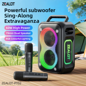 ZEALOT PT02M Bluetooth Speaker with 2 Wireless Microphones|60W Outdoor Karaoke Speaker|8000mAh Battery|TWS|TF|IPX5 Waterproof