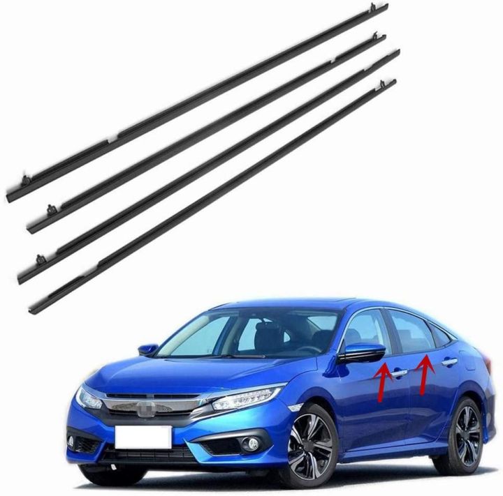 AUXITO 4-Piece Window Moulding Trim Seal Kit For 2016-2021 Honda Civic 4-Door Sedan – Direct Fit, Black Rubber