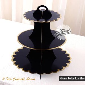 Cake Stand HITAM Polos List Gold / 3 Tier Cupcake Stand / standing