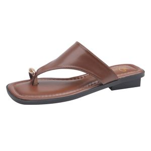 [Free Shipping] 2026 Summer New Style Metal Buckle Toe-Loop Flat Sandals For Women Low-Heel Flip-Flops Fashionable Sandals
