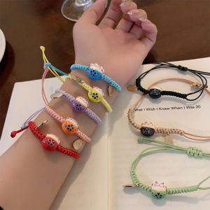 QIWANBA19 Ceramic Cat Pendant Maneki Neko Bracelet Hand Rope Handmade Women Hand Ring Adjustable Jewelry Accessories Red Braided Rope Lovers