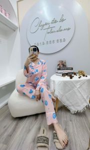 Đồ bộ Tolen nữ kiểu Pyjama tay dài hoạ tiết hoa