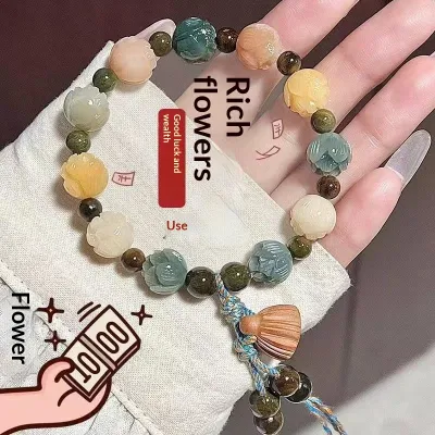 DAIMEISHU Phong cách Trung Quốc Mới Vòng tay hạt bồ đề sen cho may mắn làm bằng tay tối giản hoài cổ trang sức cho phụ nữ và nam giới