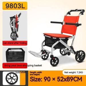 GER Aluminum Alloy Wheelchair Elderly Portable Folding Travel Trolley with Storage Basket Boarding