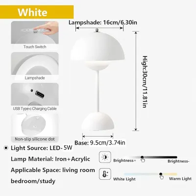 Recharageable Bedside Atmosphere Lamp Nordic Modern Study Table Light Portable Cordless Touch Control Desk
