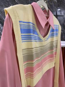 VEST RAJUT KOMBINASI KEMEJA POLOS PEACH