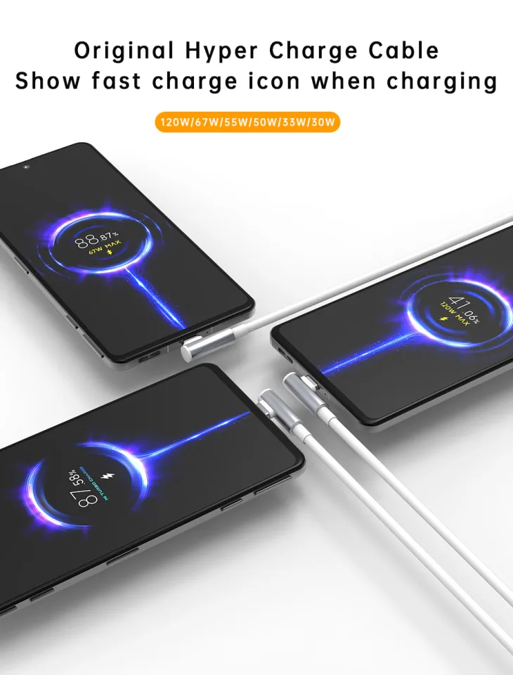 For Xiaomi 120W 6A Usb Type C Game Fast Charging Cable 90 Degree