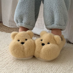 WY-XIXITIAO Home Warmth for Couples in Winter 2025 New Cotton Slippers Comfortable Cute Little Fat Bear Furry Shoes