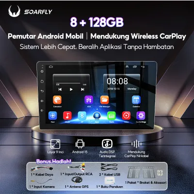 SOARFLY Head Unit Android 15 8GB+128GB 7/9/10 Inch 2Din Wifi GPS Wireless Carplay Bluetooth Universal Dengan Dual kipas pendingin