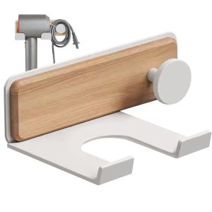 CUNXIN Self Adhesive Wood Hairdryer Holder No Drilling Wall Mount Hairdryer  Storage Rack Practical Round Hook Hair Blow Dryer Stand Home