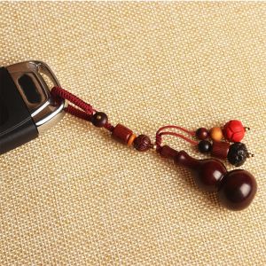 IU MISS Retro Sandalwood Gourd Keychain Polished Chinese Style Rosewood Car Keychain Bag Accessories Bag Hanging Mobile Phone Pendant Backpack Pendant