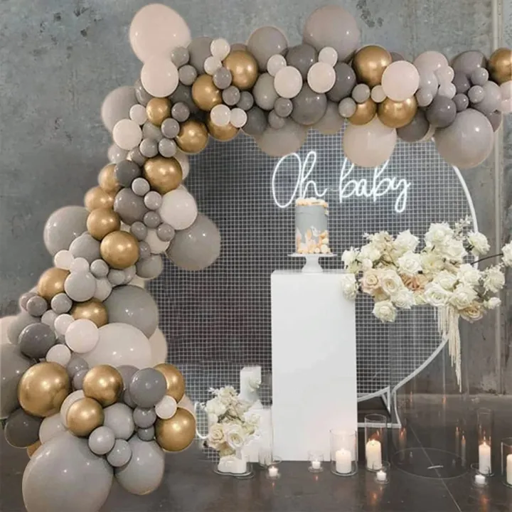 Kiena Balloon Garland Set Balloon Arch Kit,102Pcs White Grey Balloon  Garland Birthday Party Decoration，With gray, white, gold latex balloons  Tying