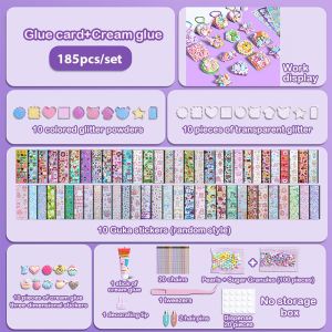 DREAMToy 264/303/323 PCS Mainan Anak DIY Cream Guka Set Gantungan Kunci Akrilik Set Stiker lem krim Kreatif Cream Gum Guka Kartun