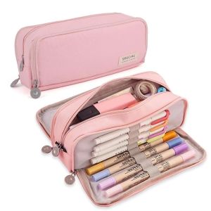 DOOUR 3/4 Compartment Pencil Case Multilayers Large Capacity Pen Bag Special Design Transparent Partition Stationery Storage Pouch for Office School Supplies