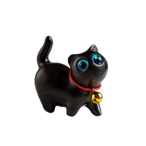 YOUSHI TOP Gỗ đàn hương Tượng Mèo để bàn Mini Dễ thương Tượng chạm khắc bằng gỗ Quà Tặng ngày lễ Sáng Tạo Đồ chơi búp bê động vật Trẻ em