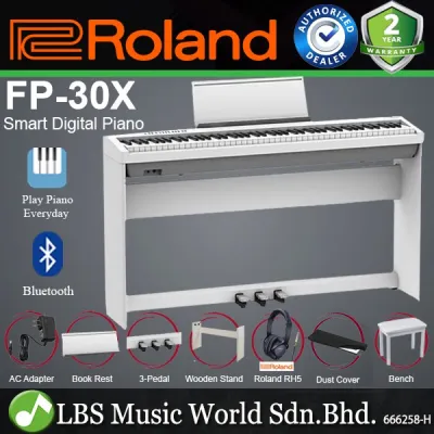 Roland FP-30X 88 Keys Digital Piano Portable Package Weighted Electric Keyboard - White (FP30X FP30 X FP 30X)