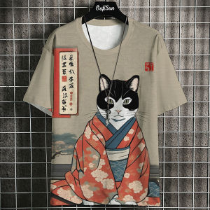 ZEEMIN  Retro Mens T-Shirt Animal Print Short Sleeve T-Shirt Ukiyo-E Print Oversized T-Shirt For Men Summer Quick Dry Tee Harajuku Tops