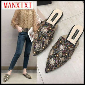 MANXIXI Fashion Mules Beautiful Pearl Inlay Sandals For Women (35-39 Size)