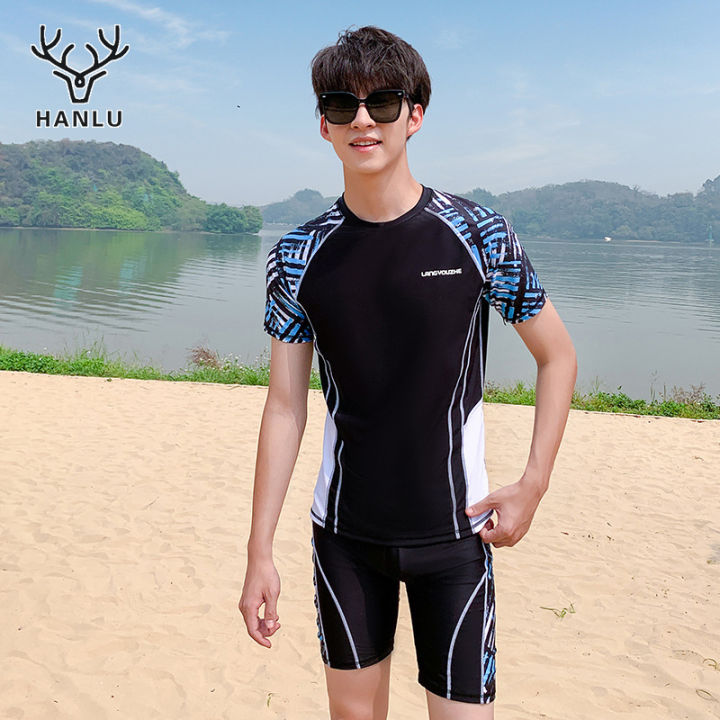 Hanlu Men s swimwear Tops and pants Sporty men s swimwear Professional quick drying swimsuit Lazada