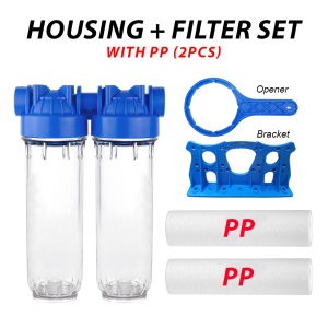 AQUA 10" Double Stages Filter Housing 3/4" Brass Pipe Thread with PP Sediment CTO Filter Set