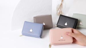 LZD BATSIOE New Korean Style Square Womens Wallet   Three Fold Multifunctional Card Holder Hasp Zipper Cartoon Change Purse