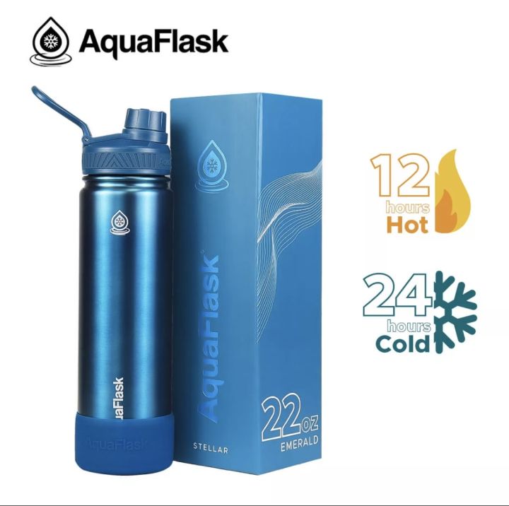 AQUAFLASK 22 oz Wide Mouth W/ Flip cap/ Spout Lid/ Flexible Cap
