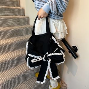 LANGJ ทันสมัย กระเป๋าใต้รักแร้ Bows หลากหลาย ภาษาเกาหลี กระเป๋าถือผู้หญิง แฟชั่น ความจุขนาดใหญ่ กระเป๋าโท้ตโบว์ คุณผู้หญิง