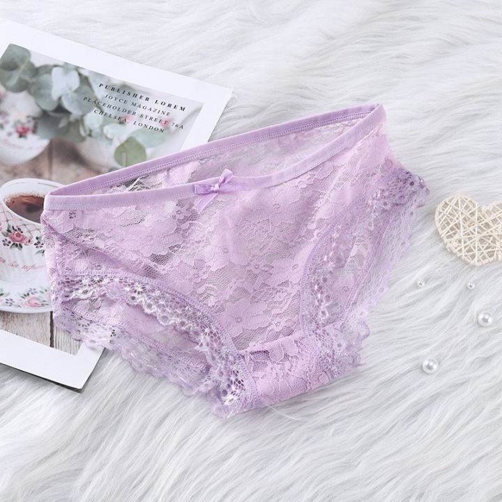 TOMORI Women's Lace Floral Panties – Soft Milk Silk Low Rise Briefs With Bow, Pack Of 2, Pink, Medium