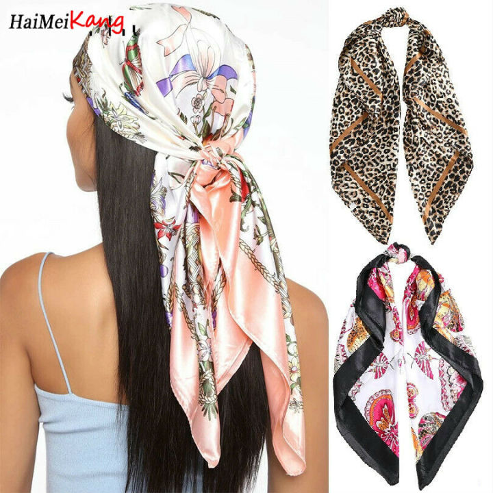 Fashion Leopard Print Satin Head Scarf Hair Bands for Girls Women
