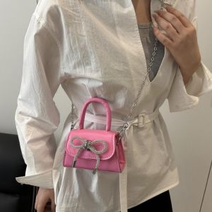Women’s Fashion Crossbody Bag – Plain Square Bow Chain Shoulder Sling Bag Small Minimalist Purse for Daily Use Date Night Casual Outfits