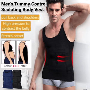 Mens Tummy Control Sculpting Body Vest Tight Slimming Body Shaping Underwear Waist Trainer Vest Chest Compression Shirt