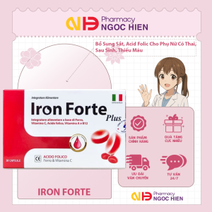 Viên Sắt Hữu Cơ Iron Forte (Italia) – Bổ Sung Sắt Acid Folic Cho Phụ Nữ Có Thai Sau Sinh Thiếu Máu (30 viên)