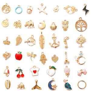 10 Hạt Charm Giọt Dầu Hợp Kim Hỗn Hợp Ngẫu Nhiên Hạt Mặt Dây Chuyền Hình Trái Cây Động Vật Vàng KC Cho Vòng Tay Bông Tai Làm Phụ Kiện Trang Sức Nữ Thời Trang Tự Làm